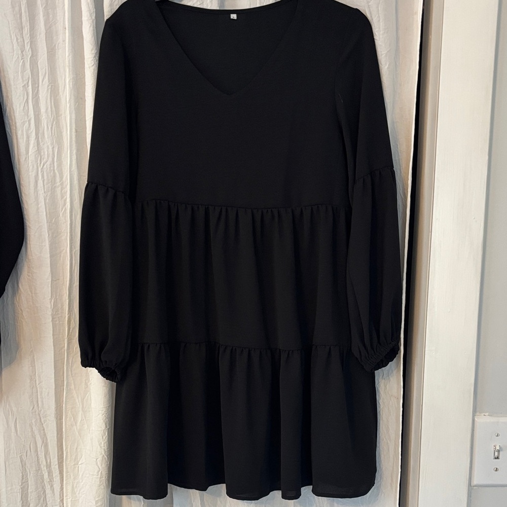 Black V-Neck Tiered Dress